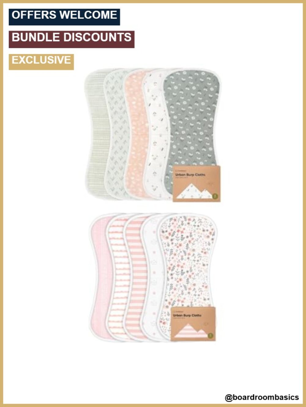 KeaBabies 5-Pack Cotton Burp Cloths Super Absorbent Newborn Bib Set